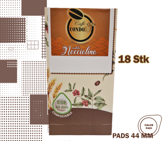 Condorè | 18 aromatisierte Kaffeepads, 44mm Geschmack Haselnussnote