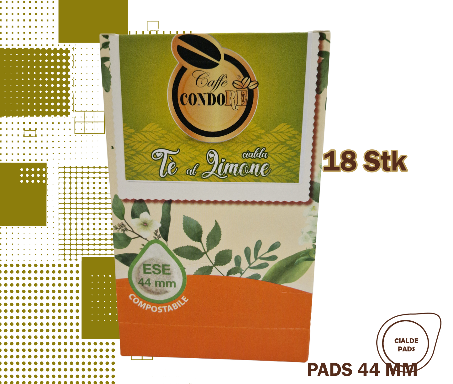 Condorè | 18 aromatisierte Kaffeepads, 44mm Geschmack Zitronentee