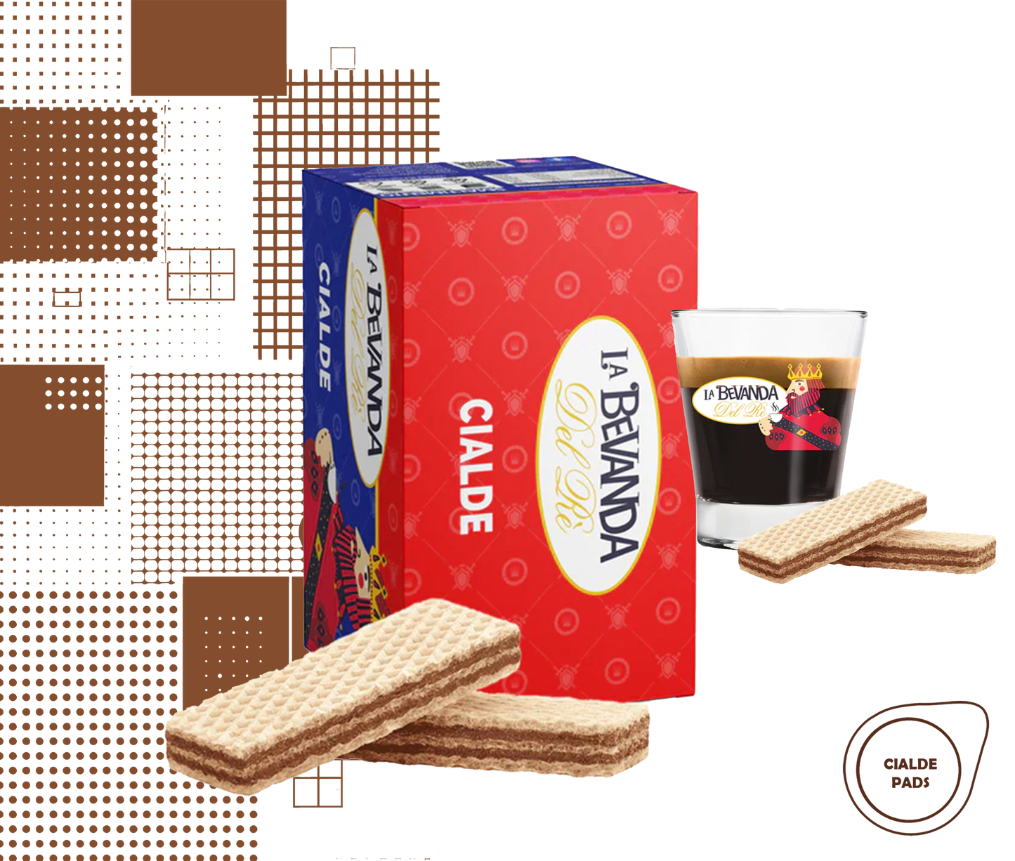 La Bevanda Del Re | 25 cialde caffè aromatizzate, gusto Choco Wafer da 44mm