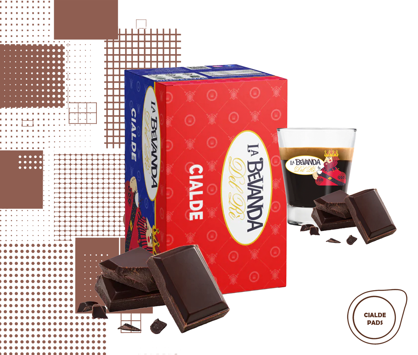 La Bevanda Del Re | 25 aromatisierte Kaffeepads,44mm Geschmack Schokolade