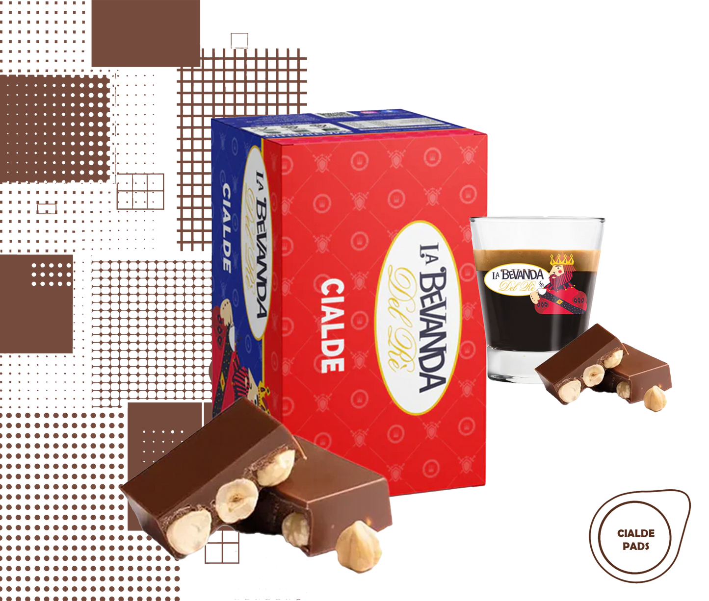 La Bevanda Del Re | 25 aromatisierte Kaffeepads,44mm Geschmack Schoko-Nuss