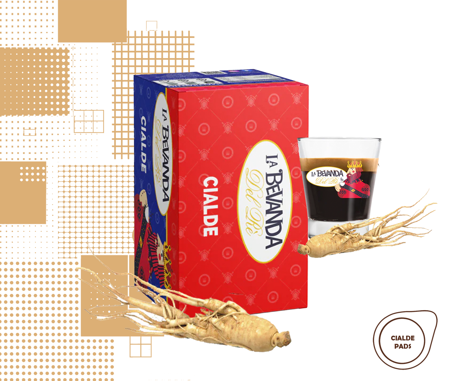 La Bevanda Del Re | 25 cialde caffè aromatizzate, gusto Ginseng 44mm