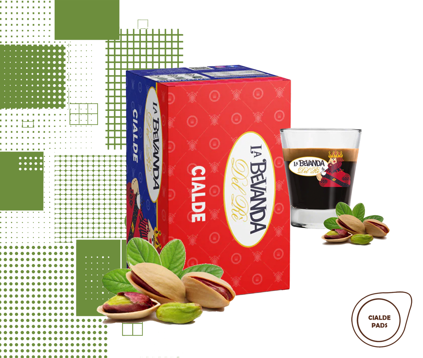 La Bevanda Del Re | 25 aromatisierte Kaffeepads,44mm Geschmack Pistazien