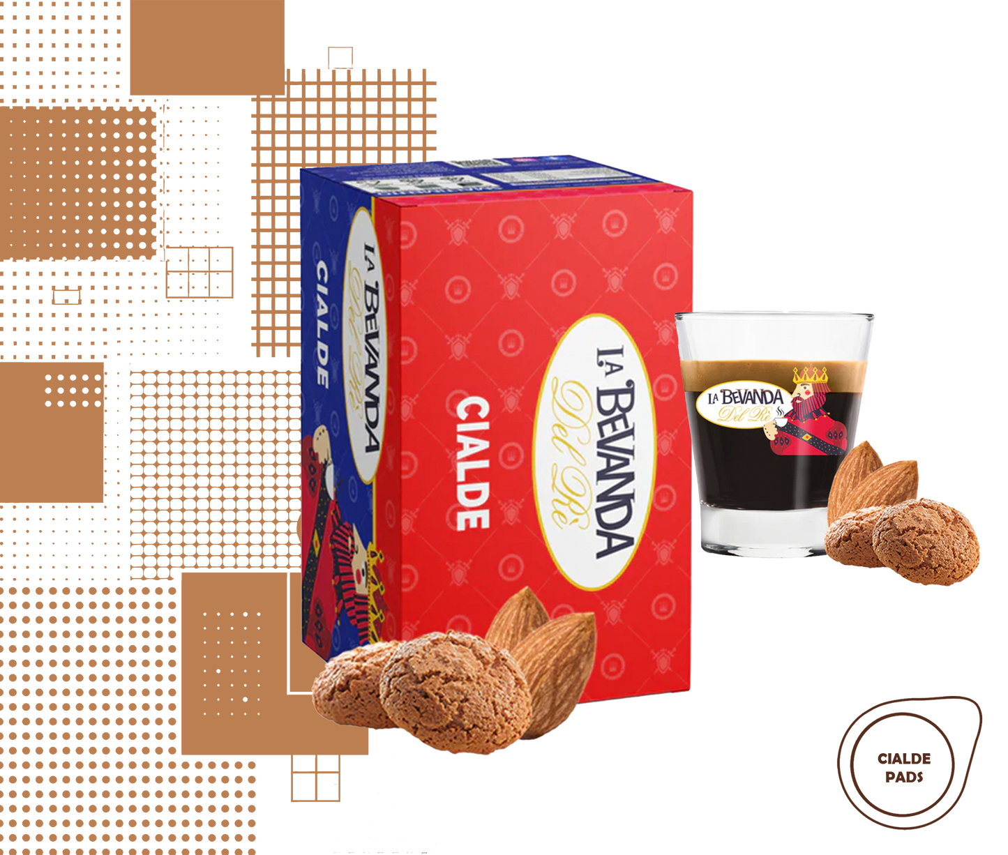 La Bevanda Del Re | 25 cialde di caffè aromatizzate, gusto 44mm con note di amaretto e mandorla