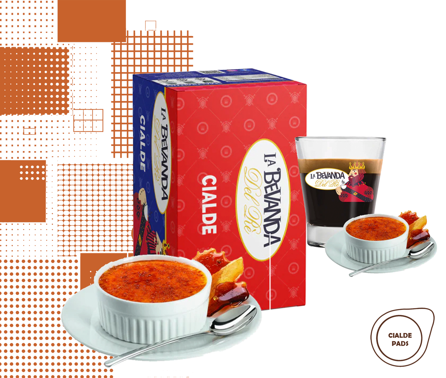 La Bevanda Del Re | 25 cialde caffè aromatizzate, gusto Crema Catalana da 44mm