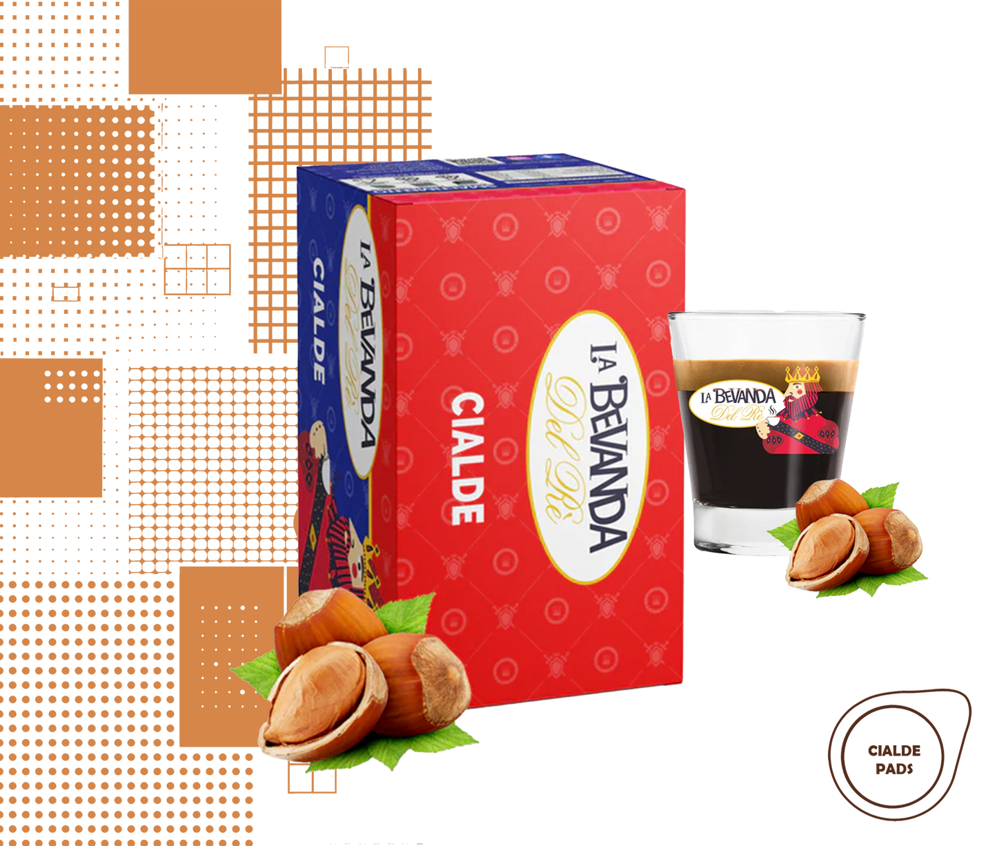 La Bevanda Del Re | 25 aromatisierte Kaffeepads,44mm Geschmack Haselnuss