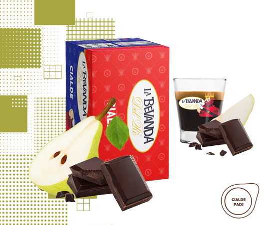 La Bevanda Del Re | 25 cialde di caffè aromatizzate, gusto pera e cioccolato da 44 mm