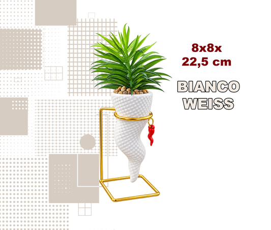 Corno Portafortuna Napoletano – con pianta 22.5 cm Bianco / Weiß