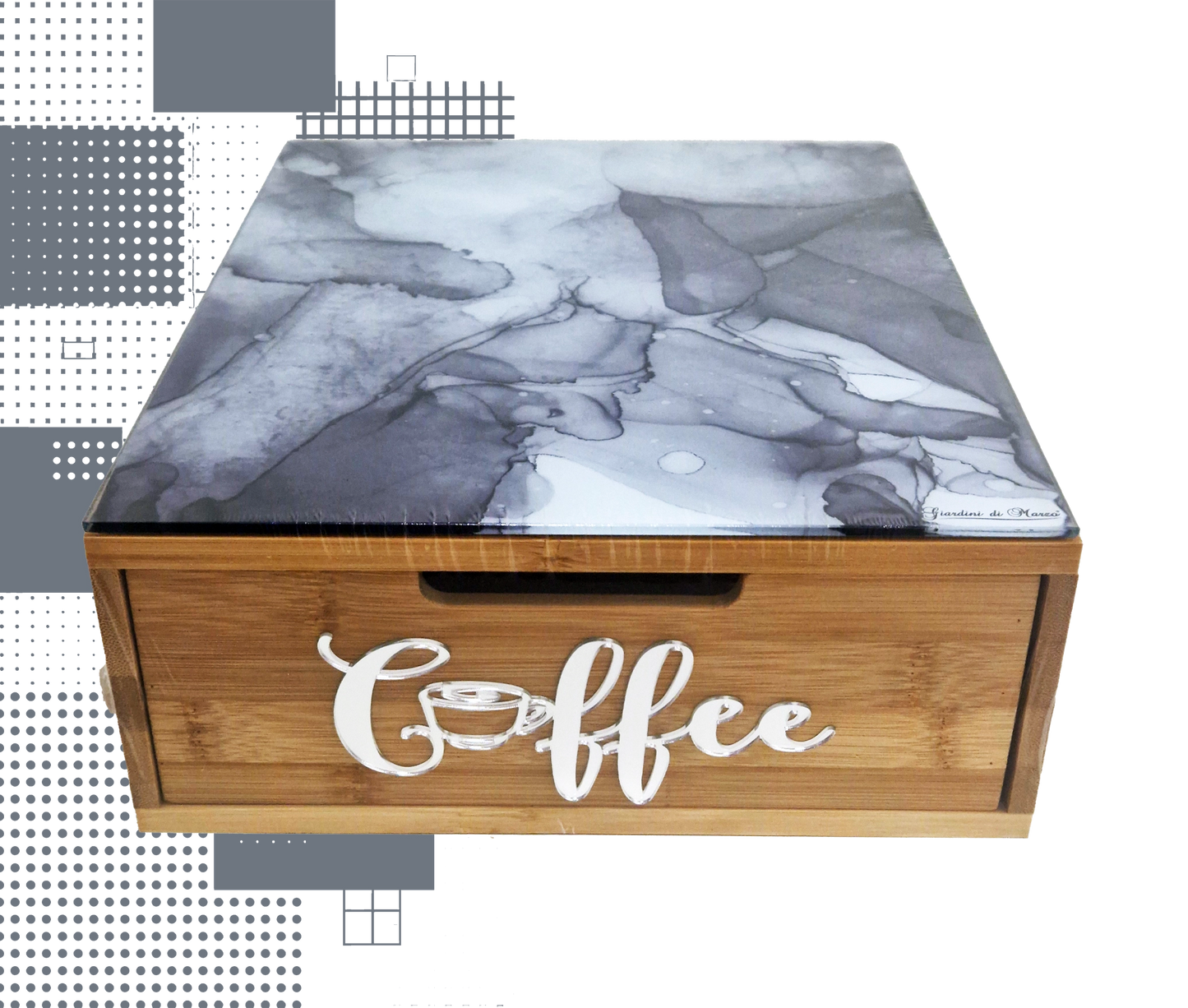 Dal Barista | Holzschublade – im schwarz-weißen Marmorstil