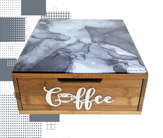 Dal Barista | Holzschublade – im schwarz-weißen Marmorstil