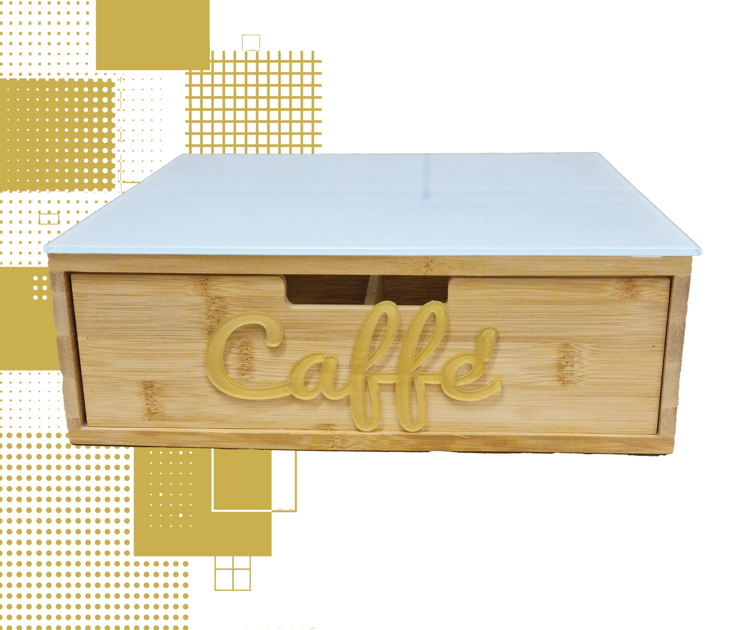 Dal Barista | Holzschublade – Cassetto porta cialde - con scritta caffè in giallo