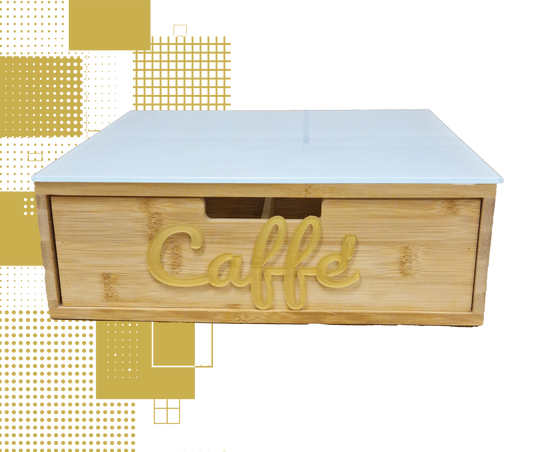Dal Barista | Holzschublade – Cassetto porta cialde - con scritta caffè in giallo