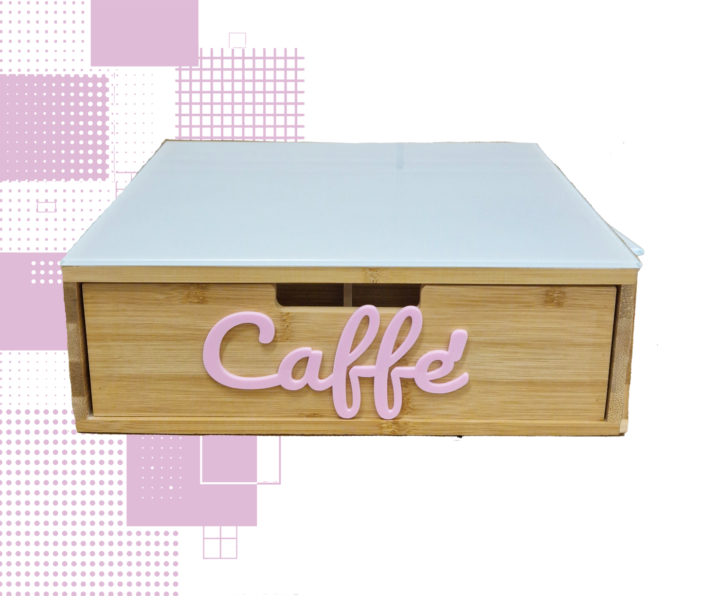 Dal Barista | Holzschublade – Cassetto porta cialde - con scritta caffè in rosa