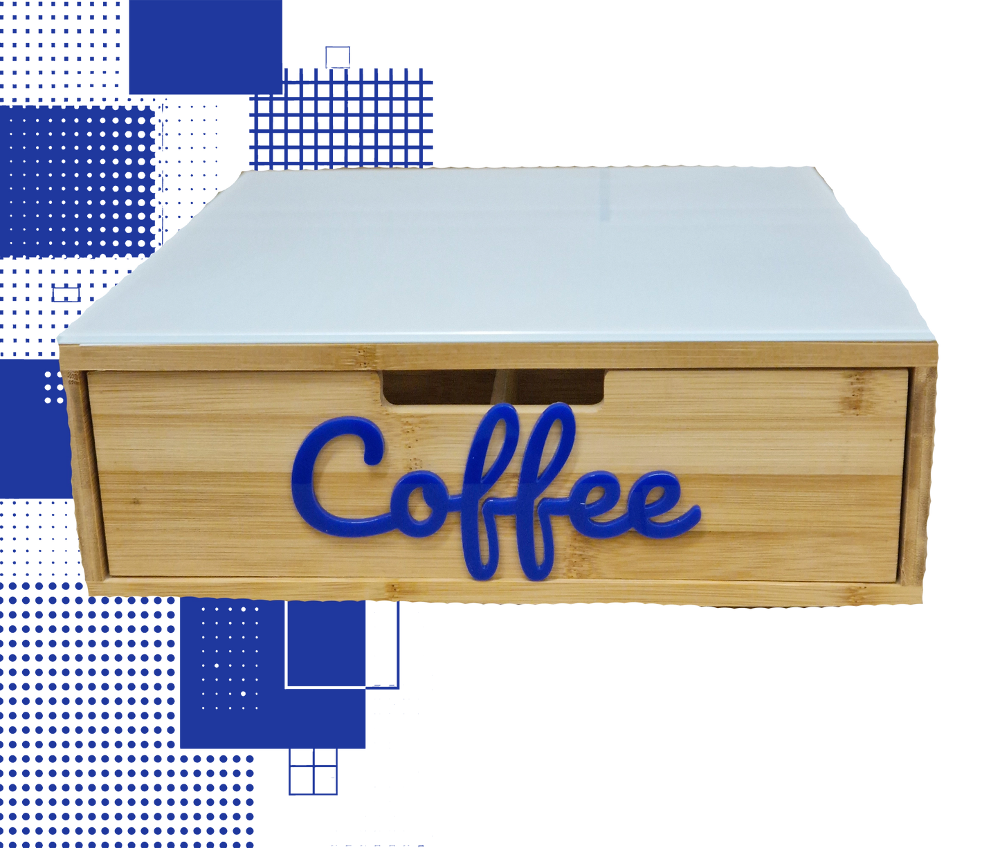 Dal Barista | Holzschublade – Cassetto porta cialde - con scritta coffee blu