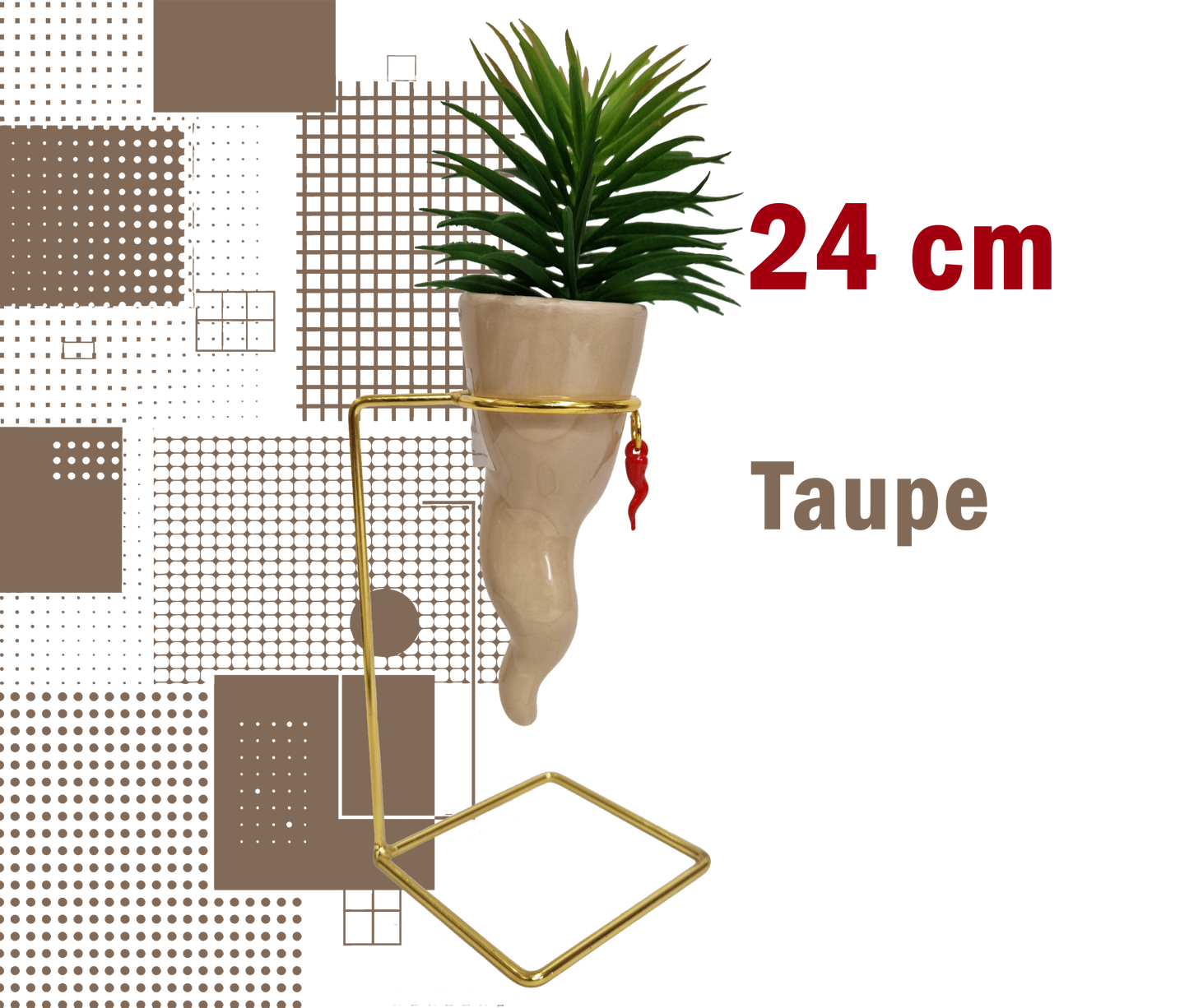 Corno Portafortuna Napoletano – con pianta 24 cm Taupe