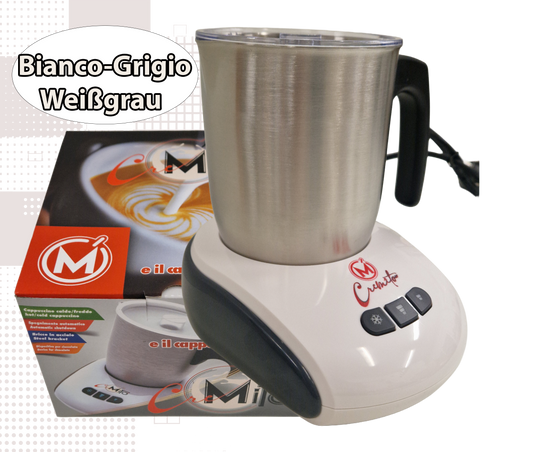 CREMITO Weiß Grau | Elektrischer Milchaufschäumer für heißen und kalten Milchschaum aus Edelstahl