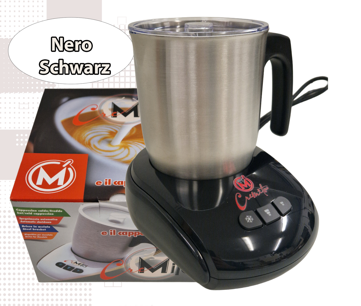 CREMITO Schwarz | Elektrischer Milchaufschäumer für heißen und kalten Milchschaum aus Edelstahl