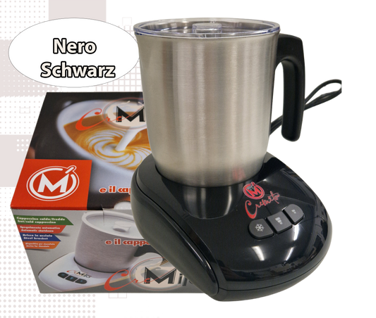 CREMITO Schwarz | Elektrischer Milchaufschäumer für heißen und kalten Milchschaum aus Edelstahl