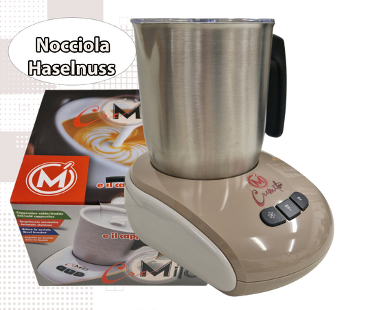 CREMITO Haselnuss | Elektrischer Milchaufschäumer für heißen und kalten Milchschaum aus Edelstahl