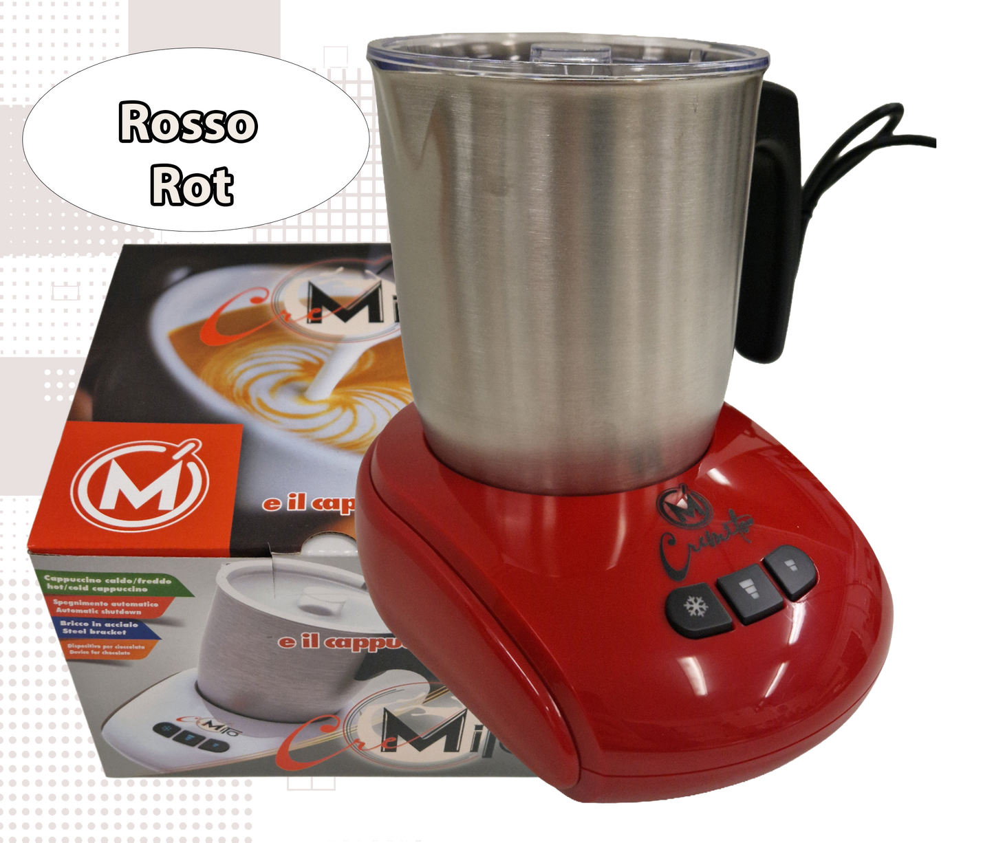 CREMITO Rot | Elektrischer Milchaufschäumer für heißen und kalten Milchschaum aus Edelstahl