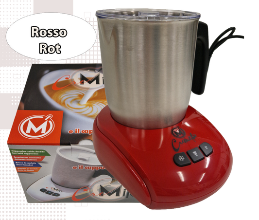 CREMITO Rot | Elektrischer Milchaufschäumer für heißen und kalten Milchschaum aus Edelstahl