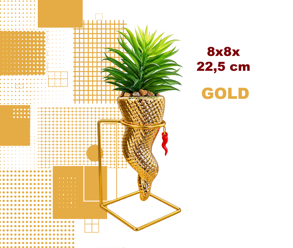 Corno Portafortuna Napoletano – con pianta 22.5 cm Gold