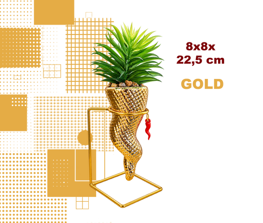 Corno Portafortuna Napoletano – con pianta 22.5 cm Gold