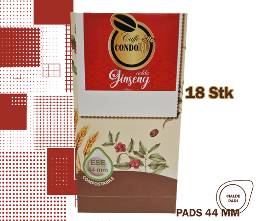 Condorè | 18 aromatisierte Kaffeepads, 44mm Geschmack Ginseng