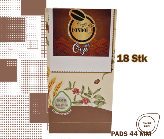 Condorè | 18 aromatisierte Kaffeepads, 44mm Geschmack Orzo