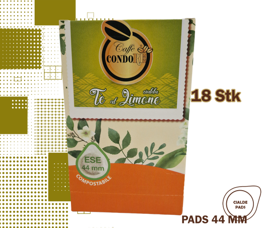 Condorè | 18 aromatisierte Kaffeepads, 44mm Geschmack Zitronentee