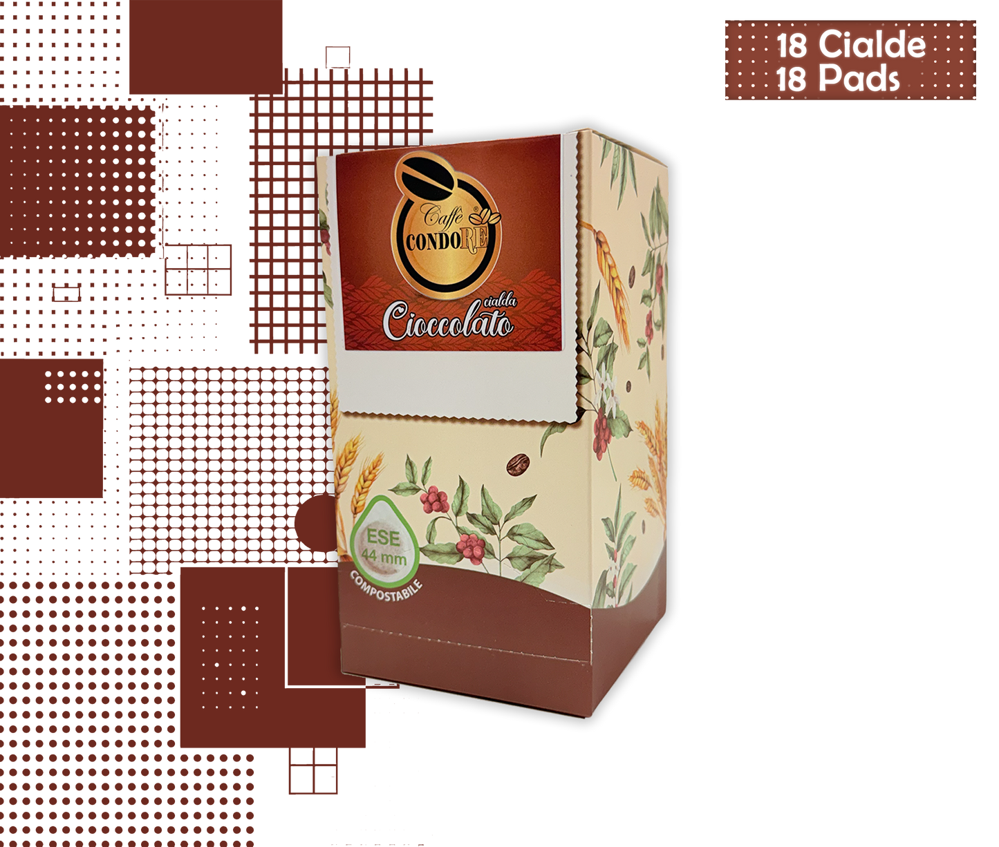 Condorè | Cialde di Bevanda al Cioccolato - 18 Pad Aromatizzate Ø 44 mm