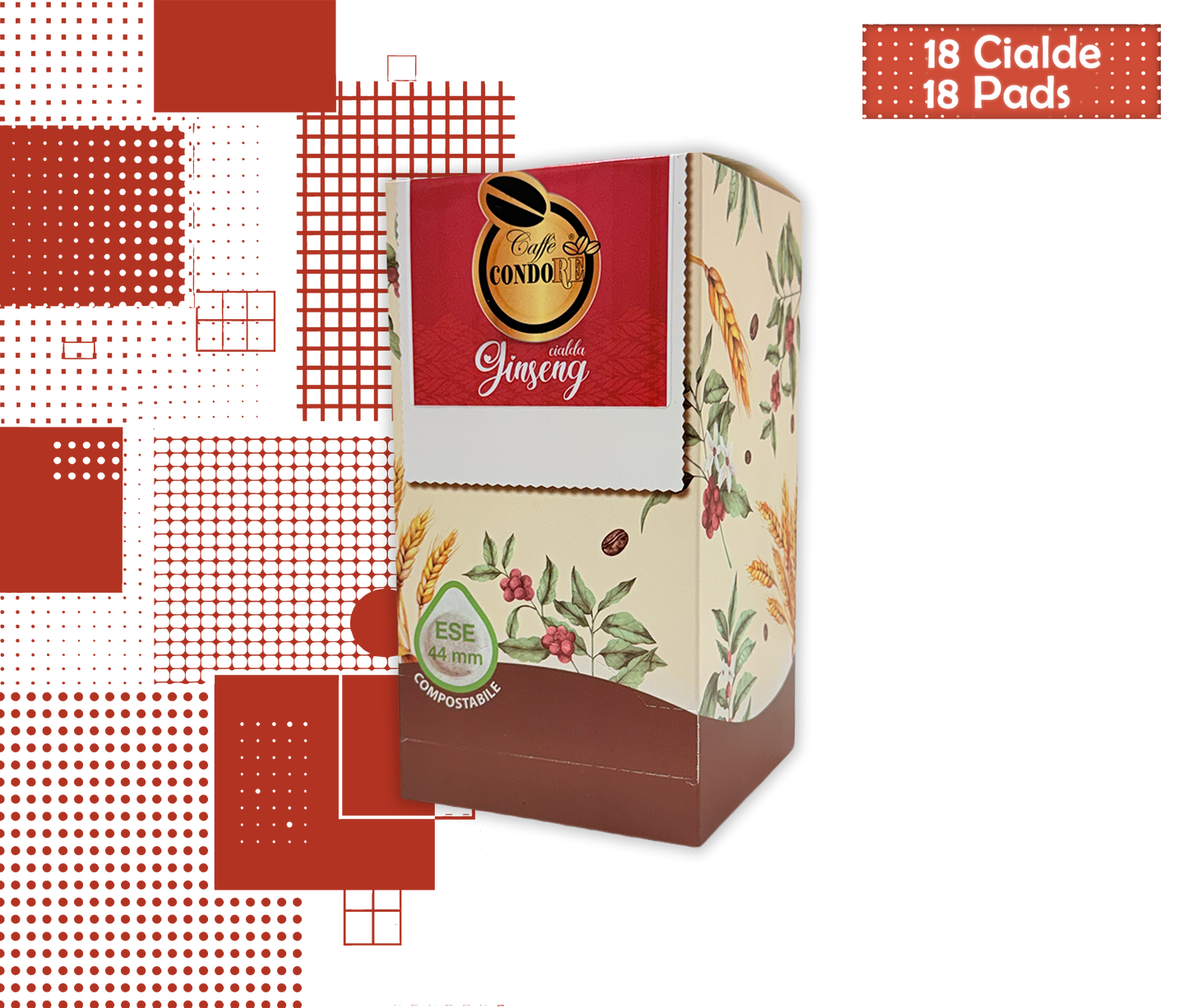 Condorè | Cialde di Caffè al Ginseng – 18 Pad Aromatizzate Ø 44 mm