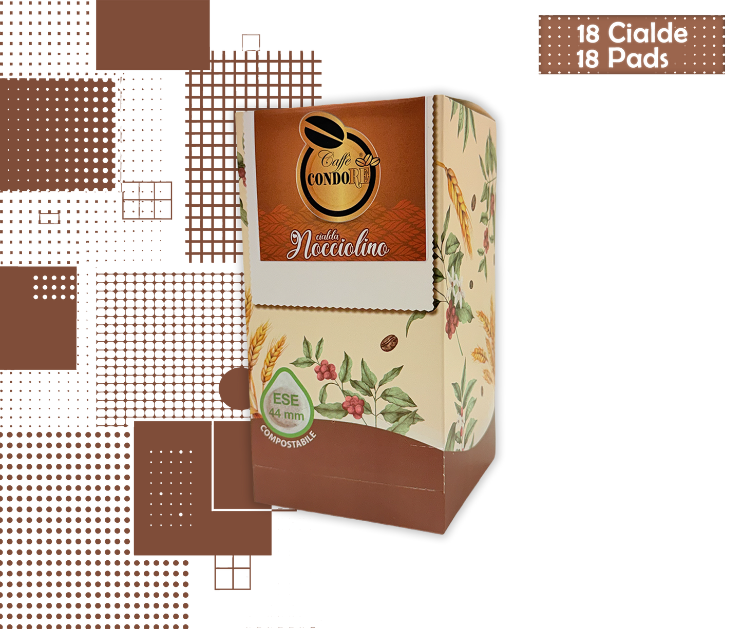 Condorè | Cialde di Caffè alla Nocciola - 18 Pad Aromatizzate Ø 44 mm