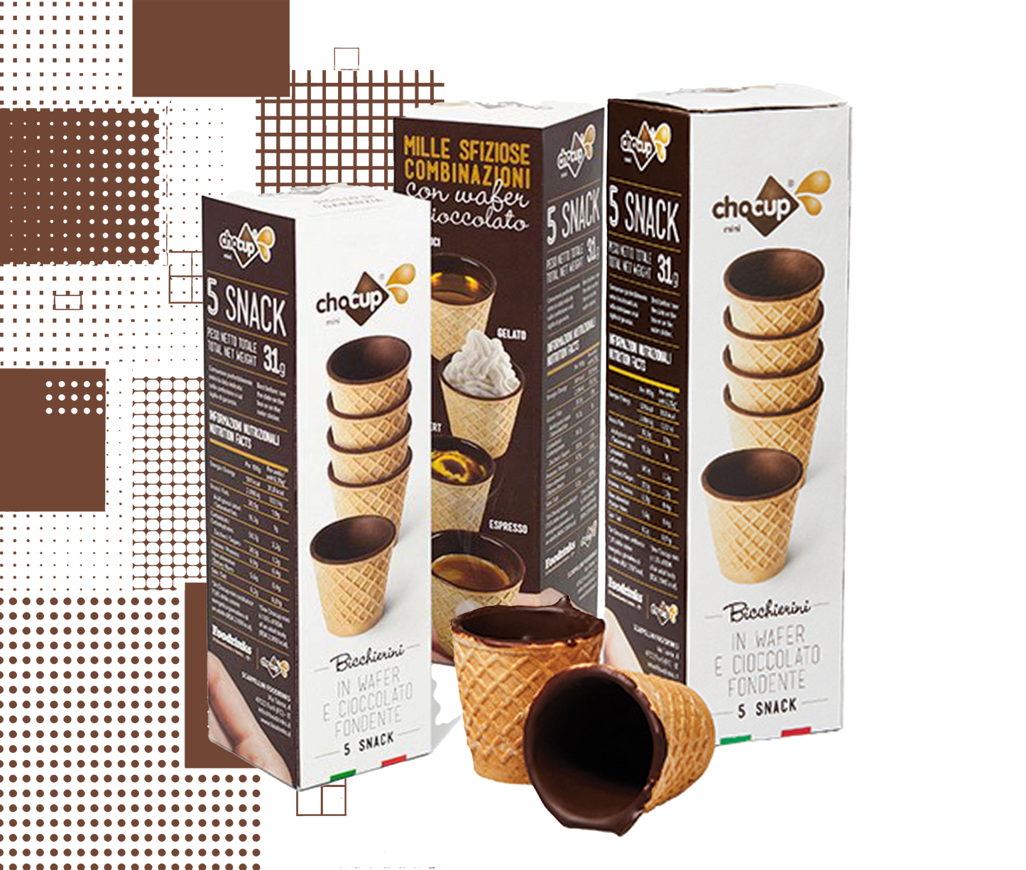 Dal Barista | Chocup 5 tazzine in Waffel ricoperti al cioccolato