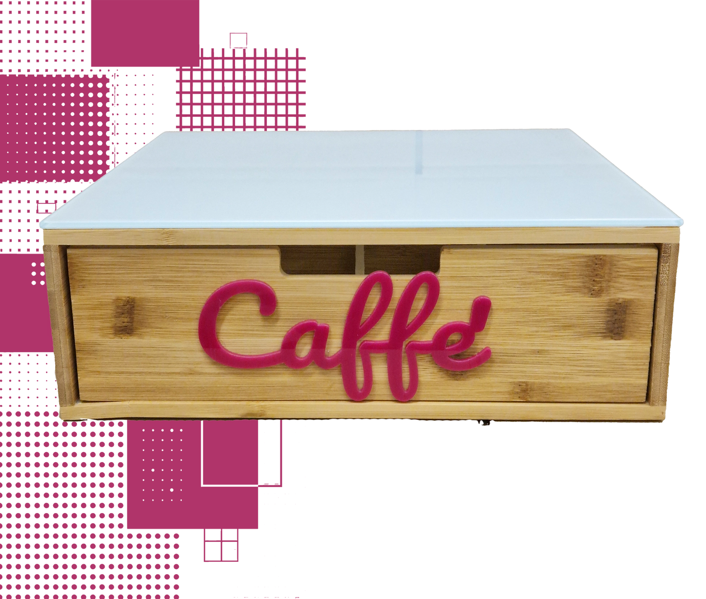 Dal Barista | Holzschublade  – Cassetto porta cialde - con scritta caffè in pink