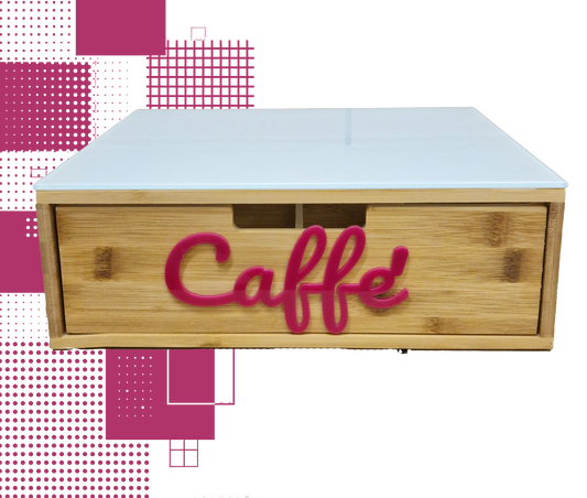 Dal Barista | Holzschublade  – Cassetto porta cialde - con scritta caffè in pink