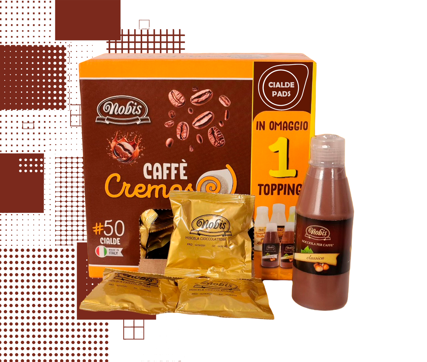 Nobis | 50 Pads + GRATIS Topping - Kaffeepads Italienischer Kaffee