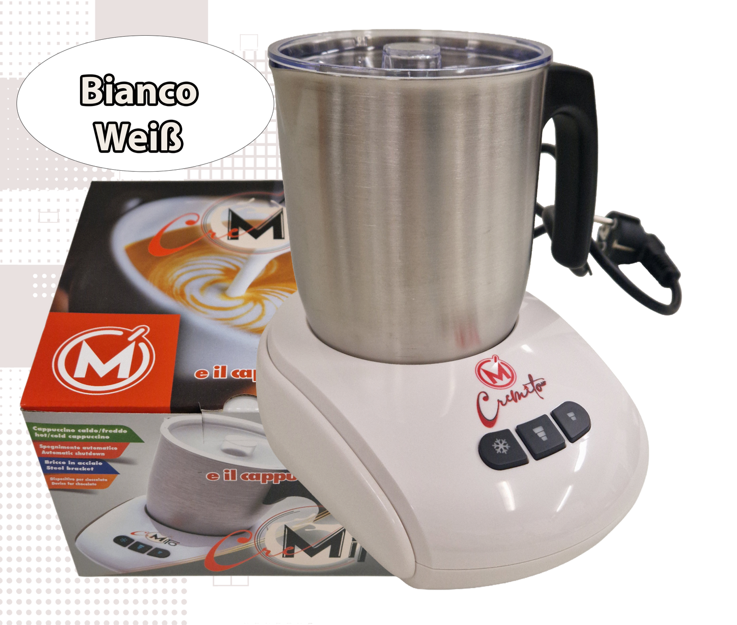 CREMITO Weiß | Elektrischer Milchaufschäumer für heißen und kalten Milchschaum aus Edelstahl
