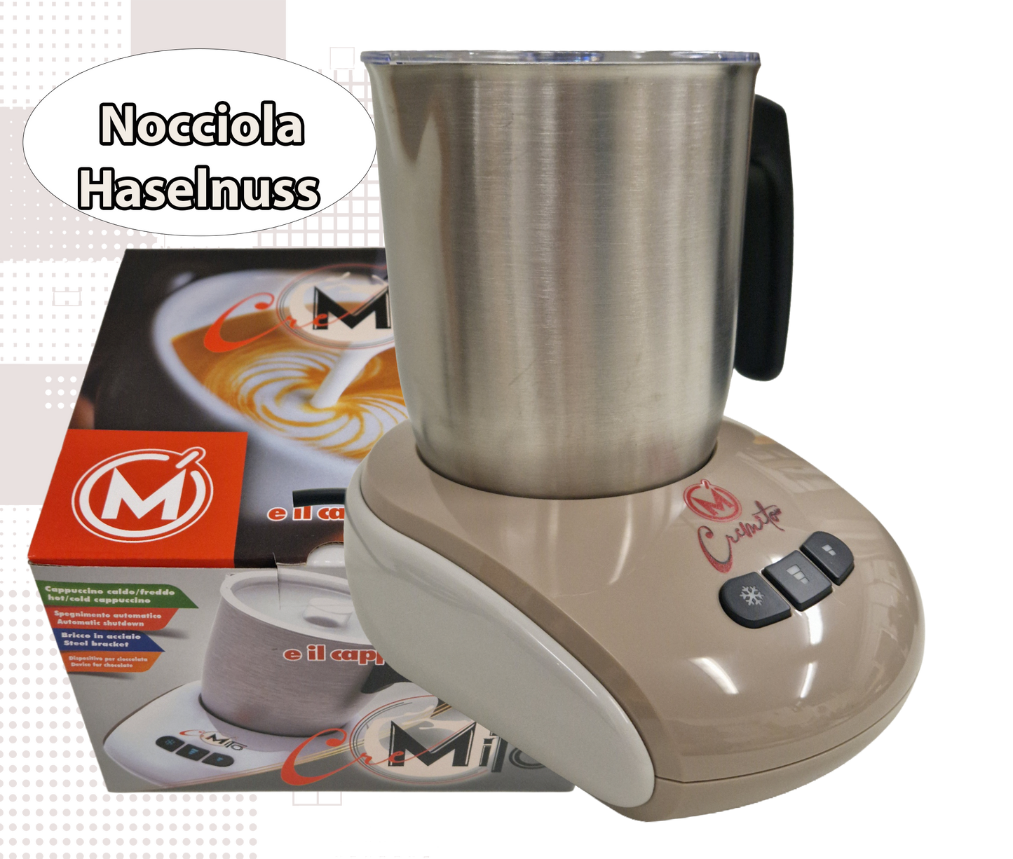 CREMITO Haselnuss | Elektrischer Milchaufschäumer für heißen und kalten Milchschaum aus Edelstahl